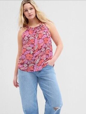 GAP Women's Pink & Purple Floral Sleeveless Halter Camisole Blouse Size XXL NWOT